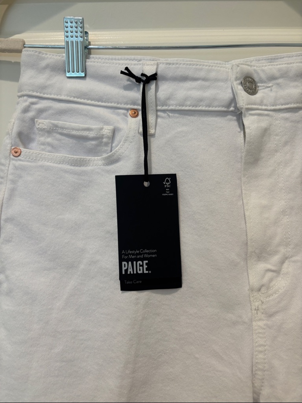 PAIGE White High-Rise Wide-Leg Jeans with Tag Detail 30P - Picture 4 of 10